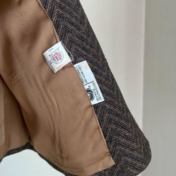 Vintage Evan Picone Herringbone Double Breasted Blazer Jacket Patch Pocket Brown - Picture 8 of 8